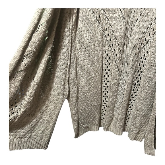 Tan Chevron Knit Cardigan with Textured Design - Picture 3 of 5